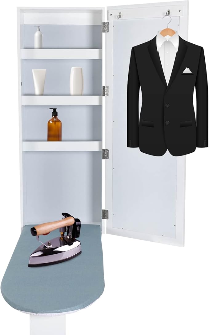 Wall Mounted Ironing Board Cabinet, Built in Swivel Ironing Board Folding with Storage, Foldable Ironing Storage Station for Home, Apartment & Small Spaces