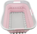 SAMMART 42L (11 gallon) Collapsible Plastic Laundry Basket - Foldable Pop Up Storage Container/Organizer - Portable Washing Tub - Space Saving Hamper/Basket (Grey/Pale Pink)