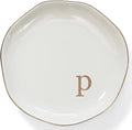 HOME SMILE Initials Ring Dish Jewery Tray with Personalized P-Monogrammed Engagement Wedding Gifts for Friends,Sister,Birthday Christmas Gifts for Women,Ceramic White