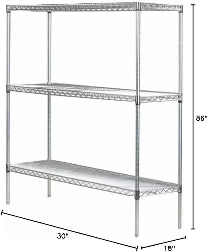 Omega 18" Deep x 30" Wide x 86" High 3 Tier Chrome Starter Shelving Unit