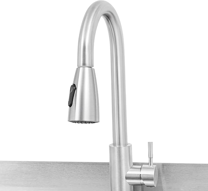 Stainless Steel Utility Sink, Free Standing Single Bowl Kitchen Sink with Pull-Out Cold/Hot Faucet, Storage Shelf & Splashback, Large Utility Sinks for Laundry, Garage 30.7"D x 22"W x 40.3"H Silver