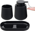 BosilunLife Black Bathroom Accessory Set - 3 pcs Ceramic Bathroom Soap Dispenser Set Farmhouse Bathroom Counter Decor Set Accessories, Soap Dispenser and Toothbrush Holder, Tray (Liquid Pump)