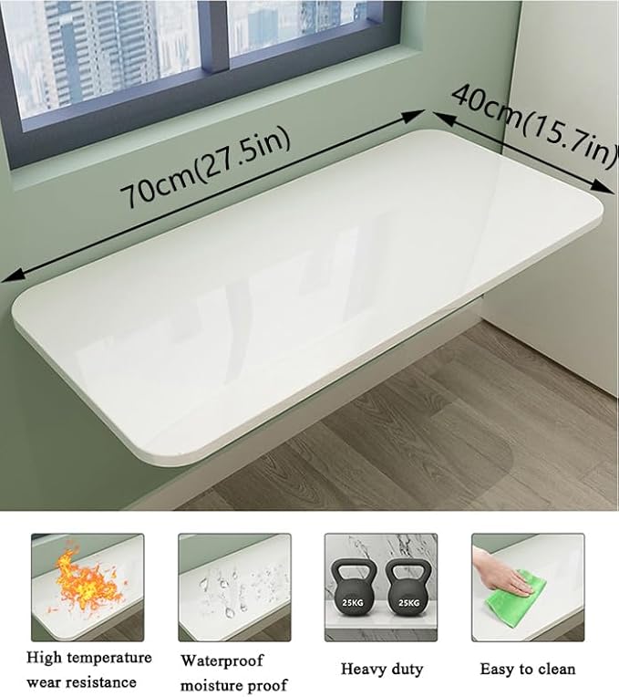 Wall Mounted Folding Table,White Floating Desk for Small Spaces,Stainless Steel Bracket Laundry Folding Table,Wall Folding Desk,Home Bars and Dining Establishments70x40cm /27.5" x 15.7"