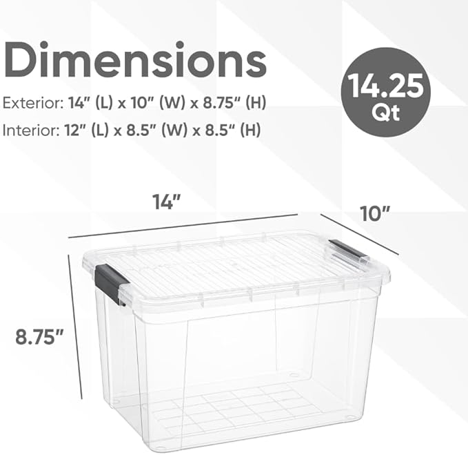 Superio Storage Bins with Lids- Clear Boxes for Organizing, Stackable Plastic Containers- BPA Free, Non-Toxic, Odor Free, Organizer for Home, Office, Dorm (6 Pack, 14.25 Qt)