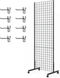 Eastern Tree 1 Pack 2'x 5' Three Pieces Gridwall Panels Stand with T-Base, Black Wire Grid Wall Rack with Wheels, Craft Display Rack, Retail Display Stand, Extra More 8 Pieces Hooks