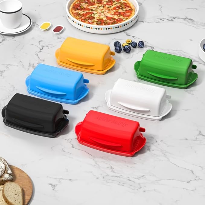 Butter Dishes with Lid for Countertop Refrigerator, Plastic Butter Dish Clear Flip Top Lid Butter Container with Spreader, Non-Slip Bottom Butter Holder Keeper (Black)