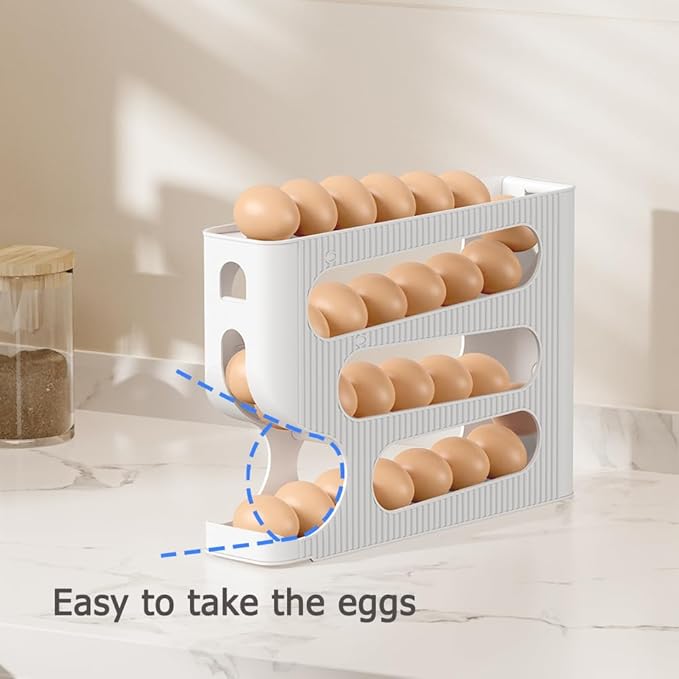Egg Holder for Fridge, Automatic Rolling Egg Dispenser for Refrigerator, Countertop, Kitchen - Space-saving Egg Roller/Organizer/Storage/Container/Tray for Fridge - 2 Packs for 56 Large Size Eggs