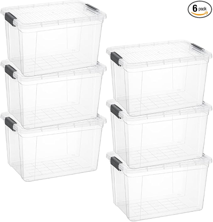 Superio Storage Bins with Lids- Clear Boxes for Organizing, Stackable Plastic Containers- BPA Free, Non-Toxic, Odor Free, Organizer for Home, Office, Dorm (6 Pack, 14.25 Qt)