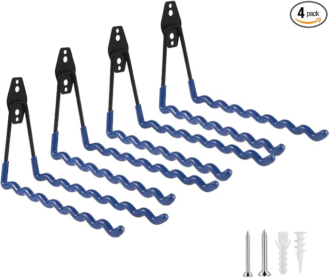 Wall Mounted Garage Hooks Tool Organizer, 10 Inch Garage Storage Hook Heavy Duty Utility Wall Hangers Blue for Ladders, Hose, Garden Tools, Set of 4