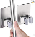 HANZE 2 Pack Stainless Steel Mop Broom Holder Organizer, Self Adhesive Wall Mounted Mop Organizer Storage Rack Clip for Kitchen Bathroom and Garage (Rectangle, Large)