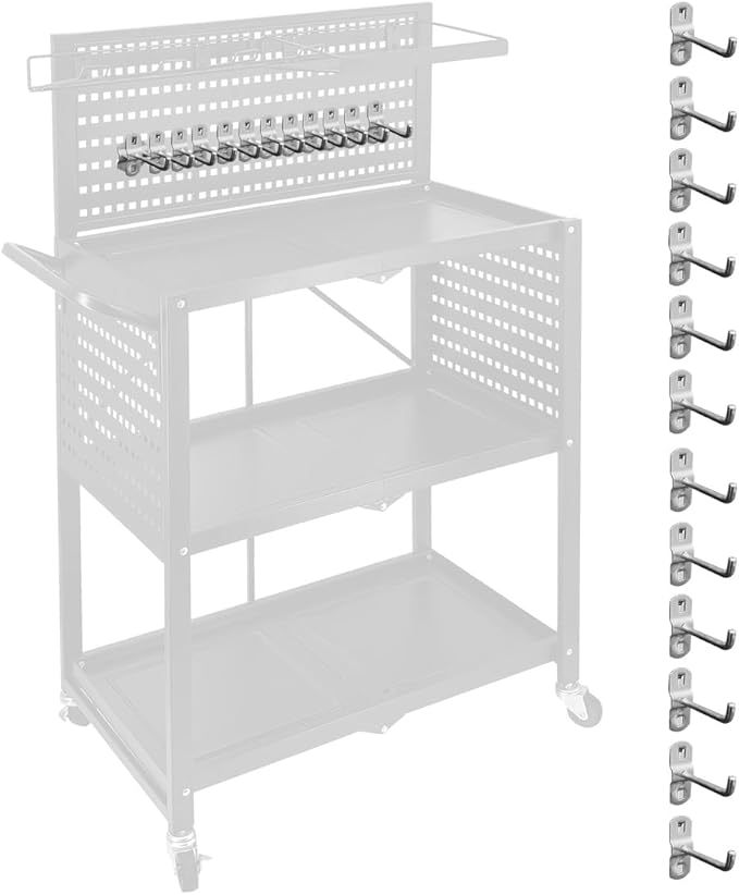 lumizone Tool Cart Hook Set A 3-Tier Foldable Tool cart on wheels DIY Use Tool organization Tool Storage Mobility Transport Garage organizers (Hook Set A)