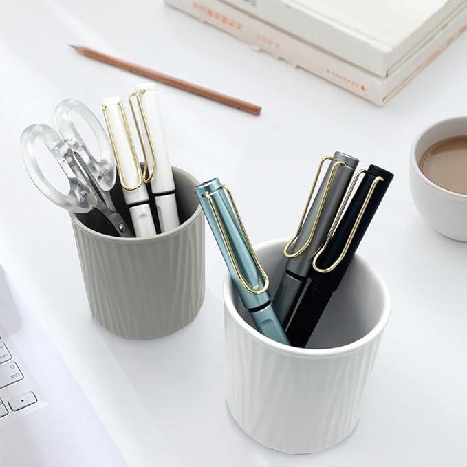 Round Ceramic Pen Holder for Desk Cute Pencil Cup Pot Desk Organizer for Girls Kids Makeup Brush Holder Dark Green