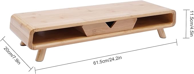 Monitor Stand Riser, 24inch Large Desk Computer Monitor Stand with 2 Wire Holes & Back Baffle, V-shaped Drawer, Desk Shelf Adds Storage for PC Monitor, Laptop, Printer