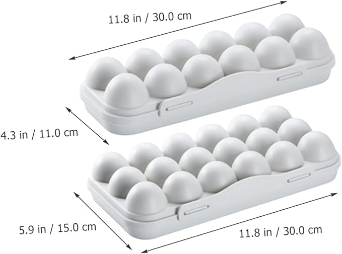 Angoily 2pcs Egg Organizer Container for Refrigerator with Lid Stackable Plastic Egg Holder Tray Large Capacity Slots Storage Box for Kitchen Fridge Space Saving