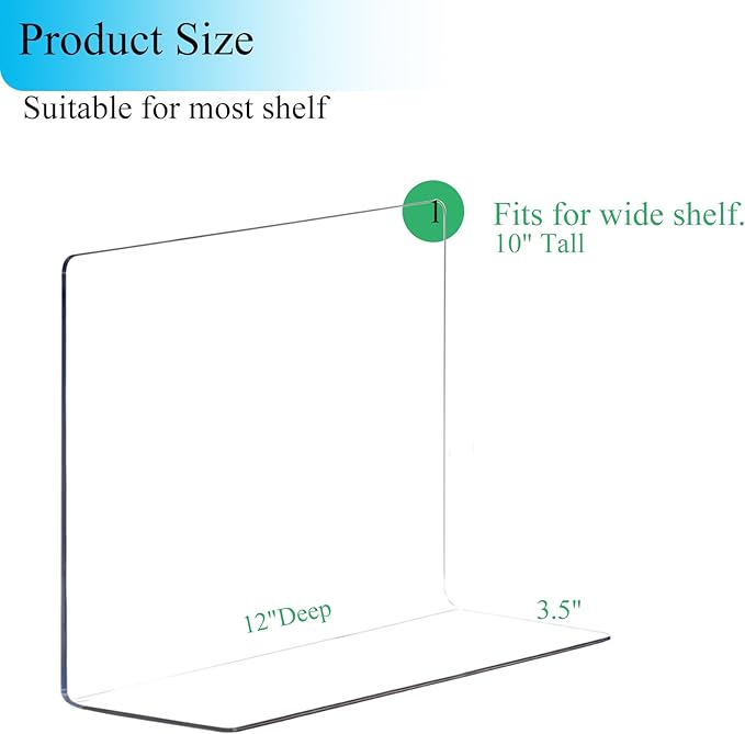 Acrylic Shelf Dividers for Closet Organization: 10" Tall x 12" Deep Closet Shelf Divider for Clothes Sweater Purse - Clear Closet Organizers and Storage Separators for Shelves, 5Pack