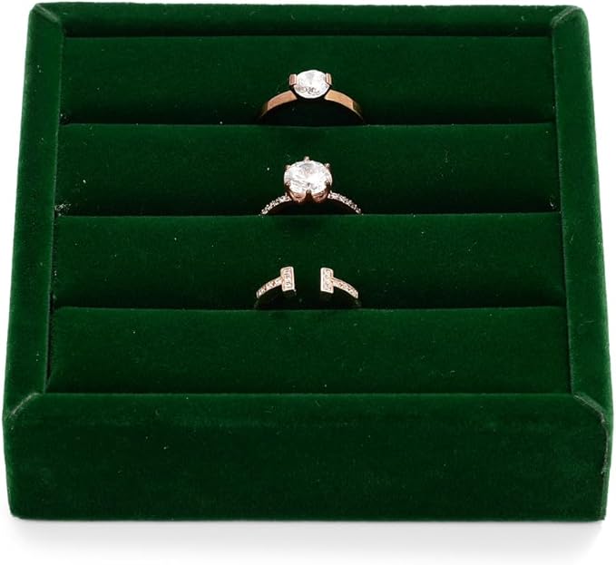 Oirlv 3 Slots Velvet Small Ring Organizer Earrings Trays Showcase Display Storage Insert Holder for Jewelry Box, Drawer, Dresser(Green,S)