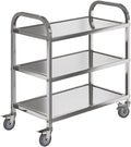 Heavy Duty Stainless Steel Utility cart，Industrial Serving cart with Wheels, 3 Shelf 360°Rotation Storage Trolley with Locking Wheels 500 lbs Capacity，1MM Thick 33.5 * 17.4 * 35.4' L*W*H.