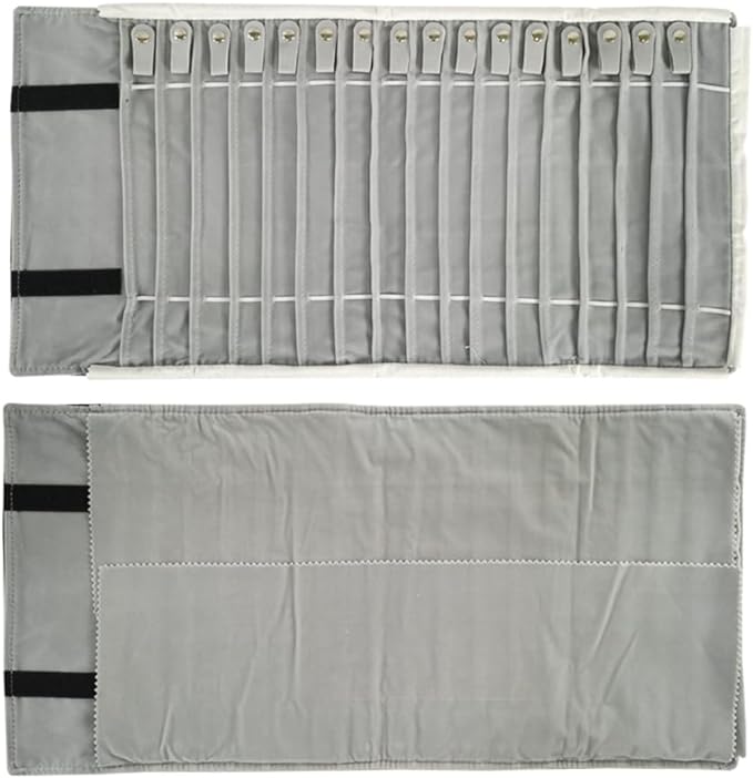 Portable Jewelry Roll Untangled Secure Necklace Travel Storage Bag Displays Holder 16 Chain (Black and Gray)