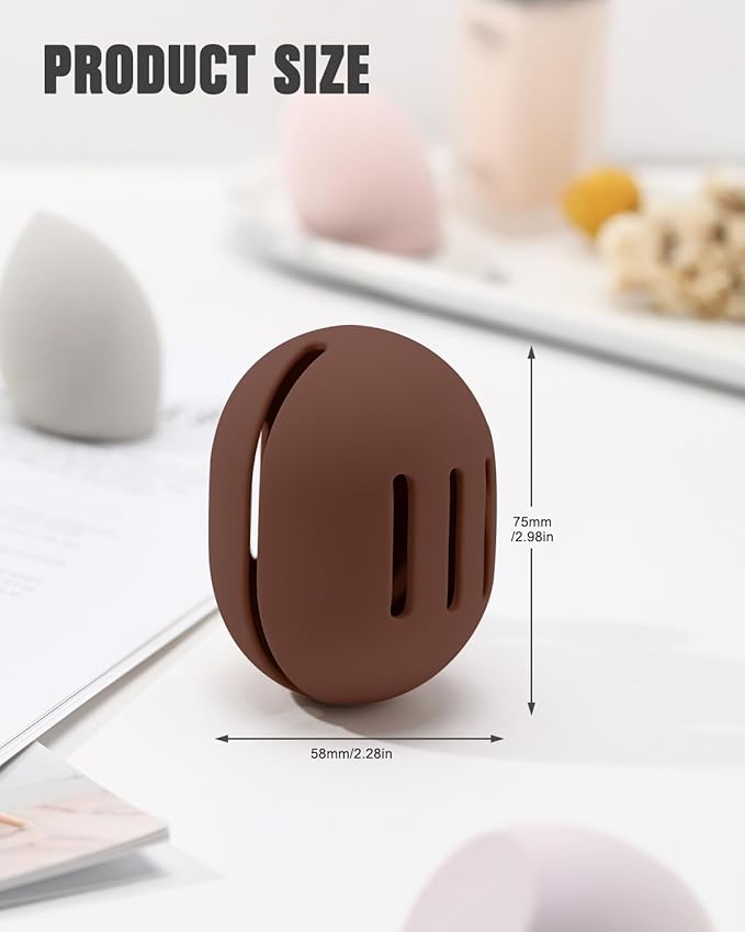 FERYES 2 PCS Makeup Sponge Holder – Shatterproof Eco-Friendly Silicone Beauty Make Up Blender Case for Travel - Brown