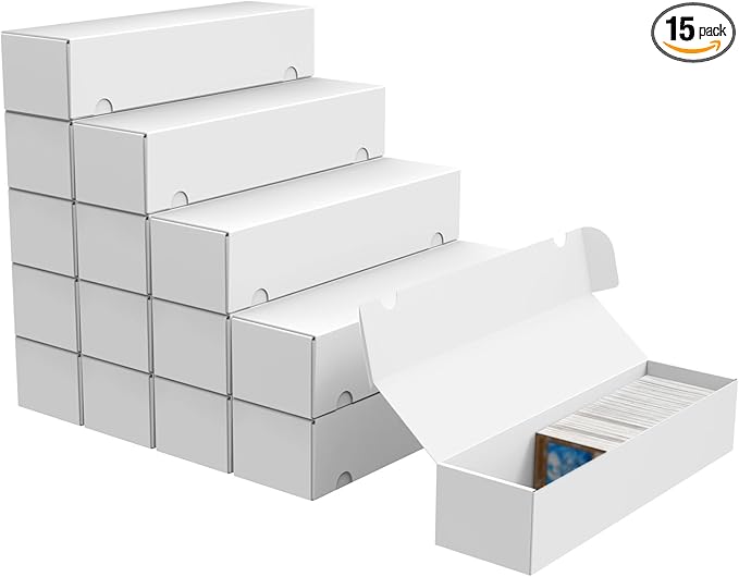 Trading Card Storage Box, 15-Pack 1100 Count White Corrugated Cardboard Bulk Sports Storage Box for TCG/Magic/Mtg Basketball Cards, Collectible Trading Cards