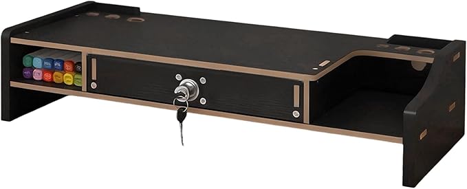 Desktop Computer Elevated Stand 48.8x20x10.5cm, Wooden Monitor Riser with Drawer, Organizer Shelf for Laptop, Printer, PC, TV Screen, Home, Dorm, Office