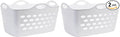2 Piece, White Rectangular Uncovered Laundry Baskets With 4 Perforated Handles, Suitable For Laundry Rooms, Bedrooms, Living Rooms, Fitting Rooms, Etc.