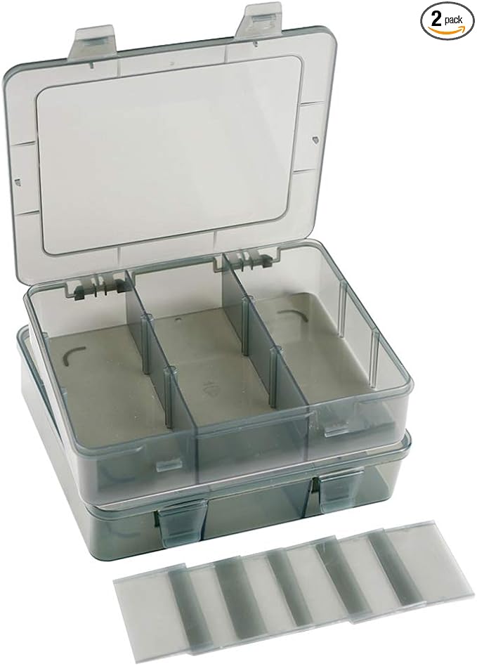 2 Pack Plastic Storage Organizer Box, Storage Container, Jewelry Organizer, Parts Storage Box with Dividers for Crafts, Beads, Buttons, Ornaments, Metal Parts(9 Grids 2 Pack)