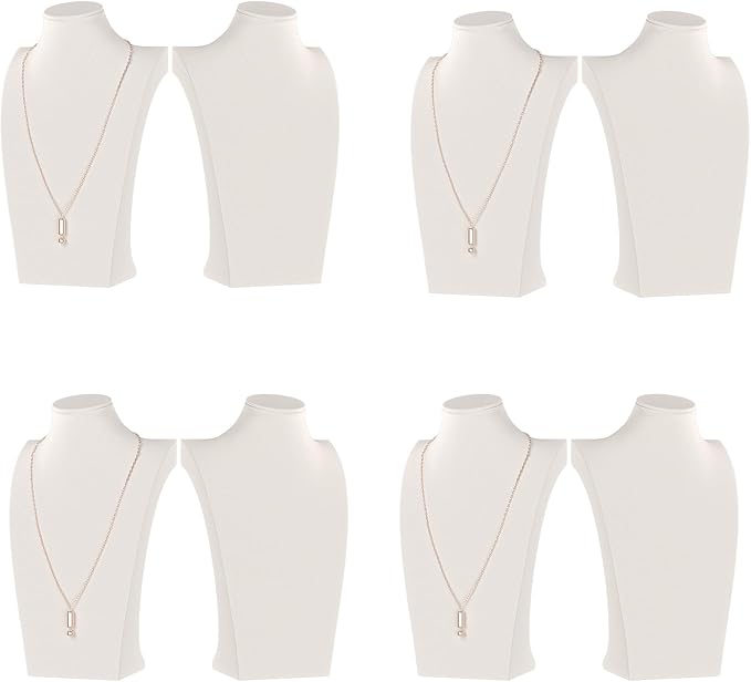Necklace Bust Display Stand, Necklace Holder, Pendant Chain Necklace Organizer for Women (Beige Velvet, S 4PCS)