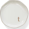 HOME SMILE Initials Ring Dish Jewery Tray with Personalized T-Monogrammed Engagement Wedding Gifts for Friends,Sister,Birthday Christmas Gifts for Women,Ceramic White