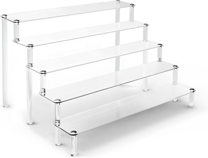 ULENDIS 5 Tier Acrylic Stands for Display, Clear Display Stand Risers Shelf for Cupcakes Perfumes Figurines, Tabletop Cupcake Stand for Decorating & Organizing (16" x 15.5" x 9.6")