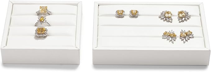 White PU Leather 3-Slots Jewelry Ring Display Tray Showcase Small Jewelry Display Organizer Tray for Rings(S)