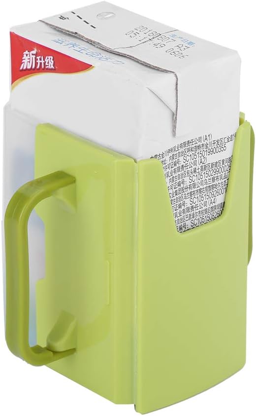 Yctze Adjustable and Spillproof Drink Holder with Handle for Milk Cartons, Boxes - for Toddlers, Kids, Children - Plastic Kitchen Tool (Green)