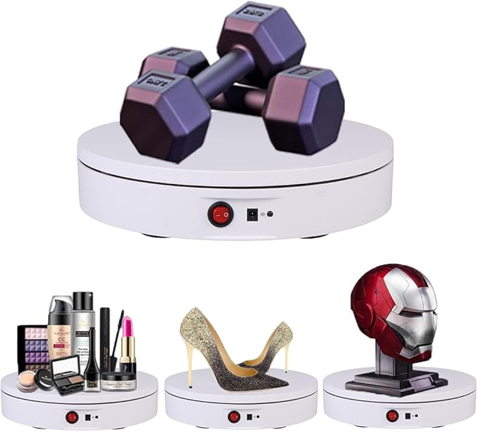 JAYEGT Motorized Rotating Display Stand，180Lbs Load，360 Degree Electric Rotating Turntable for Photography Products Display，Live Show,Remote Control +5 Colors Backgrounds(White / 8.66inch / Rechargeable)