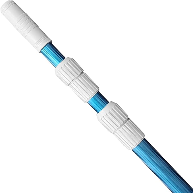 POOLWHALE Professional 12 Feet Blue Anodized Aluminum Telescopic Swimming Pool Pole,Adjustable 3 Piece Expandable Step-Up,for Skimmer Nets, Vacuum Heads and Brushes, Strong Grip & Lock