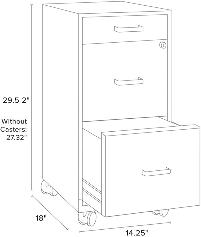 Pemberly Row 18" Deep 3 Drawer Mobile Metal Vertical Filing Cabinet - Black