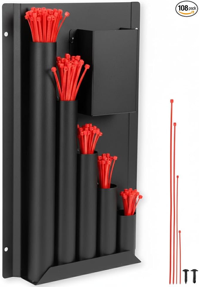 Iron Forge Tools Zip Tie Holder, Cable Tie Organizer for Enclosed Trailer Storage, Work Truck, Race Trailer & Garage Organization. Wall Mounted, Black Powder Coated Steel, Includes Mounting Hardware