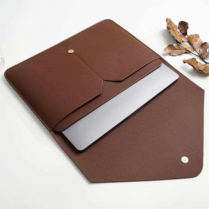 PU Leather Laptop Sleeve 13 Inch Compatible for 13 MacBook Air M3 M2,13 MacBook Pro M2, Surface Pro, Dell XPS 13 with Small Pouch, Mouse Pad and Cord Organizer Color Dark Brown