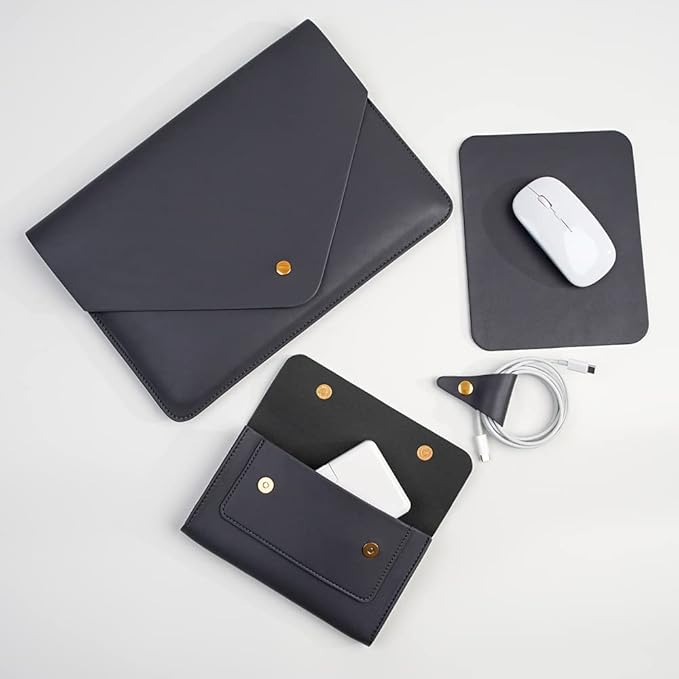 Laptop Sleeve Compatible with New 15.3 inch MacBook Air 2023 2024, Surface Laptop 15, Surface Book 13.5, Surface Laptop Studio with Small Pouch, Mouse Pad and Cord Holder Color Dark Grey