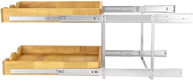 DINDON 2 Tier Pull Out Cabinet Organizer (14" W x 21" D) Double Tier Slide Out Wood Drawer Under Cabinet Storage And Organization