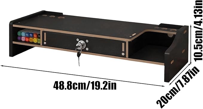 Monitor Stand Riser - Desktop Organizer with Practical Drawer, Wood Riser for Laptop Printer PC, Multi-Functional Shelf with Sturdy Build, Desk Accessory for Home Dorm Apartment, 19.21 Inch