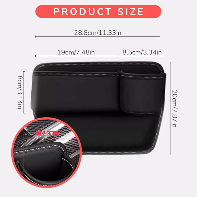 Car Leather Cup Holder Gap Bag,2025 Upgrade Car Storage Box with Cup Holder,Seat Storage Box Gap Filler Organizer for Glasses Phone Keys and Cards (Red, Passenger Seat)