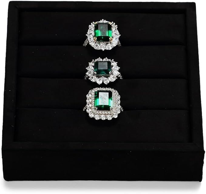 Black Velvet 3-Slots Jewelry Ring Display Tray Showcase Small Jewelry Display Organizer Tray for Rings(S)