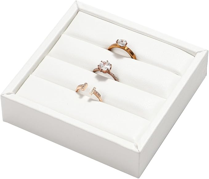 White PU Leather 3-Slots Jewelry Ring Display Tray Showcase Small Jewelry Display Organizer Tray for Rings(S)