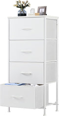 DUMOS Nightstand with 4 Drawers Bedside Table with Removable Fabric Bins Sturdy Steel Frame Wood Top Organizer Furniture for Bedroom Closet Living Room