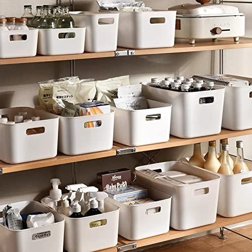 Plastic Storage Bins,Versatile Kitchen Pantry Organization and Storage,for Plastic Storage Container Under Bed,Under Sink Bathroom Organizer (2 Pack Narrow, White)