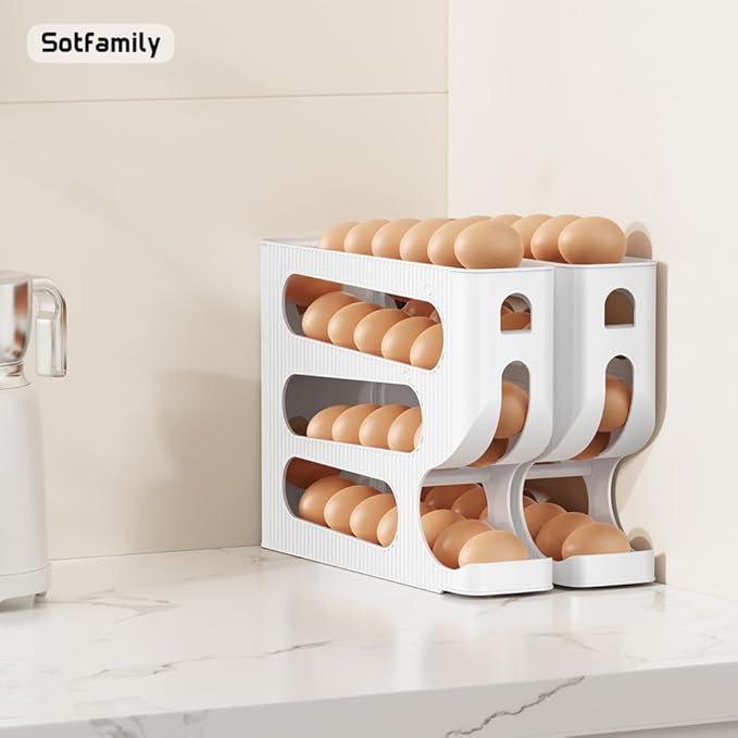 Egg Holder for Fridge, Automatic Rolling Egg Dispenser for Refrigerator, Countertop, Kitchen - Space-saving Egg Roller/Organizer/Storage/Container/Tray for Fridge - 2 Packs for 56 Large Size Eggs
