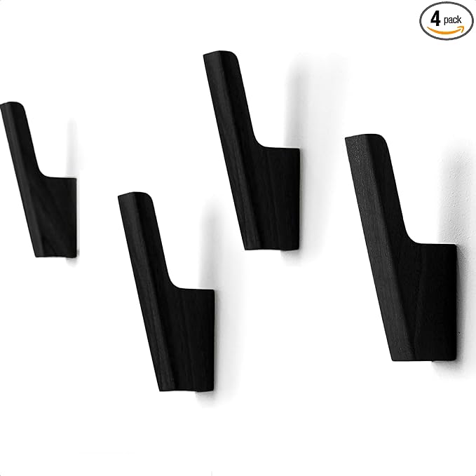 Wood Wall Hooks - Set of 4 - Solid Black Walnut Wood Coat Hooks for Hanging Hat, Purse, Backpack, Bag, Jacket - Modern Farmhouse Decor for Wall and Practical Entryway Hooks (Walnut)