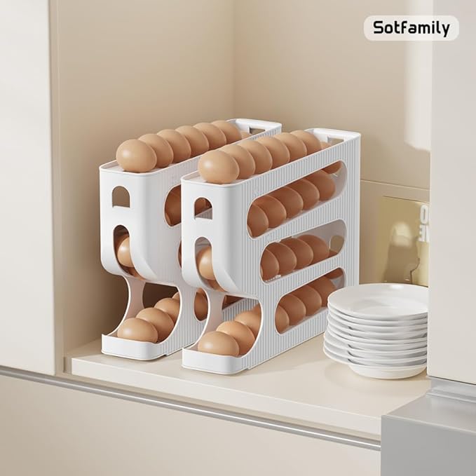 Egg Holder for Fridge, Automatic Rolling Egg Dispenser for Refrigerator, Countertop, Kitchen - Space-saving Egg Roller/Organizer/Storage/Container/Tray for Fridge - 1 Pack for 28 Large Size Eggs