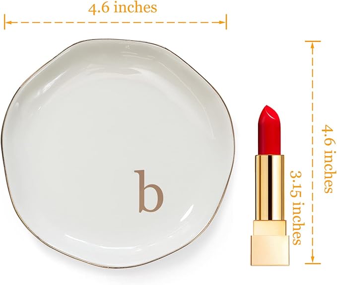 HOME SMILE Initials Ring Dish Jewery Tray with Personalized B-Monogrammed Engagement Wedding Gifts for Friends,Sister,Birthday Christmas Gifts for Women,Ceramic White