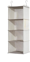 4-Shelf Hanging Closet Organizer and Storage, Collapsible Hanging Shelves for Closet with 2 Side Pockets, Hanging Shoe Organizer to Saving Space,Beige